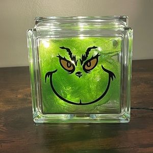 Handmade Grinch Inspired Glass Block